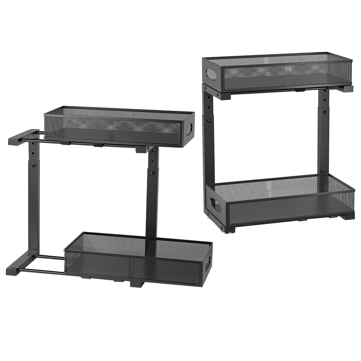 2Pcs Under Sink Organizer 2 Tier Pull Out Cabinet Baskets Storage Shelf Sliding Storage Drawers Rack With 5 Adjustable Height Mesh Baskets For Home Kitchen Bathroom Office - Image 8